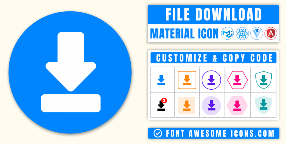 Material Design File Download Icon, Material UI, Vuetify HTML, CSS Class file_download, Get