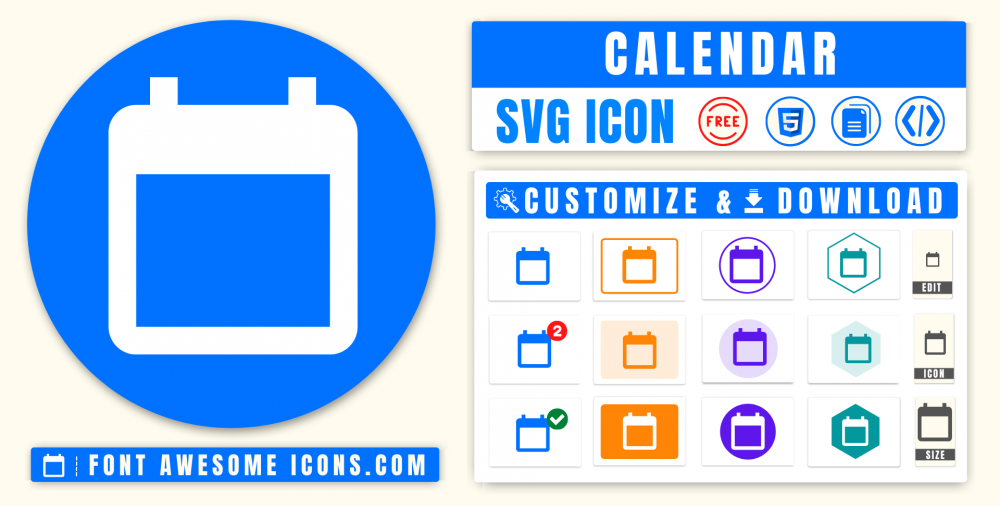 Calendar Icon SVG Free Calendar SVG Icon Code Path HTML CSS White 
