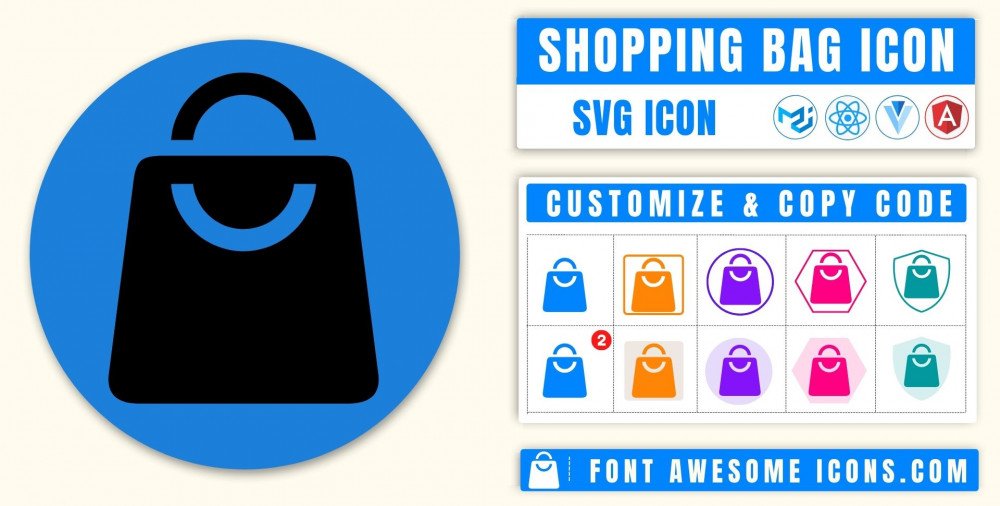 Shopping Bag Icon SVG: Free Shopping Bag SVG Icon Code Path, HTML/CSS ...