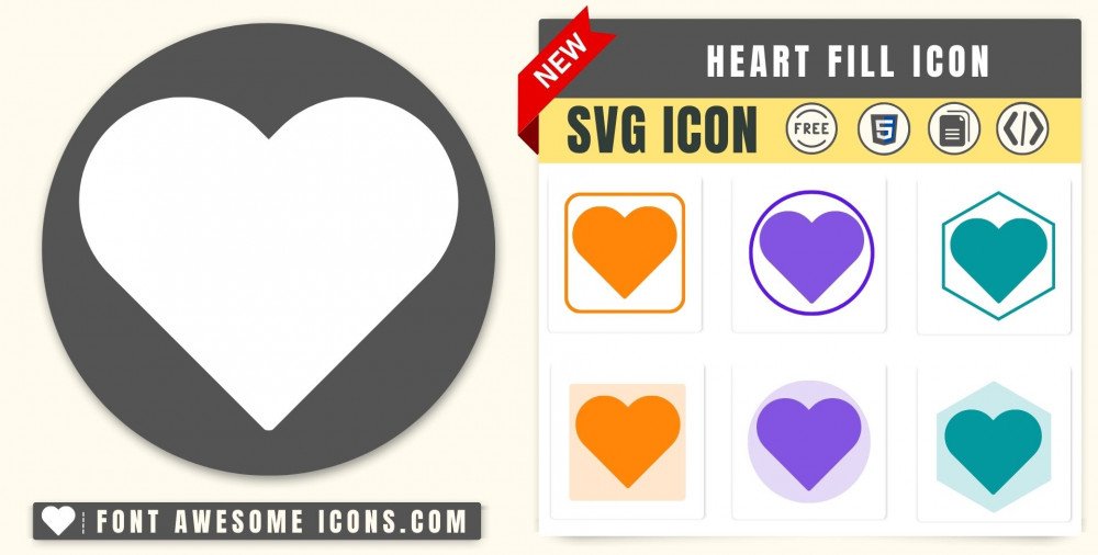 Heart Fill Icon Svg: Free Heart Fill Svg Icon Code Path, Html/Css | White,  Vector File