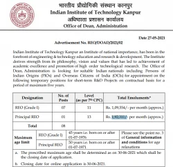 IIT Kanpur REO (Grade I) and Principal REO Recruitment 2021 