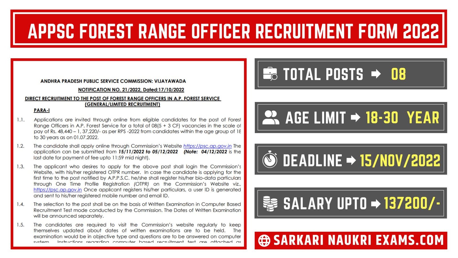 APPSC Forest Range Officer Recruitment Form 2022 | Salary Up To 137220/-