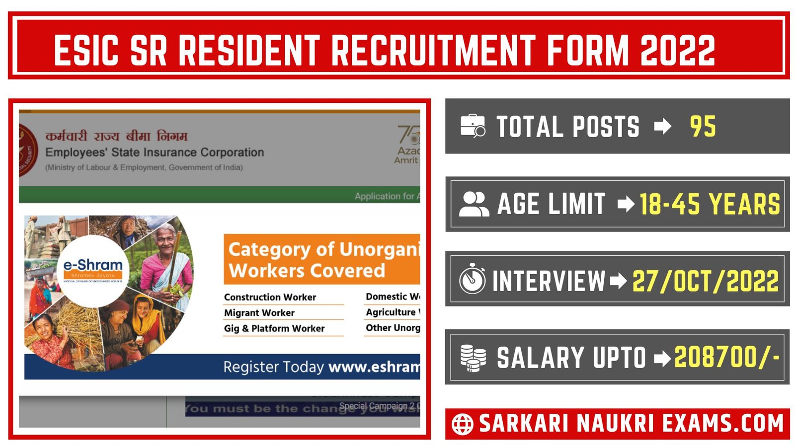 ESIC Sr Resident Recruitment Form 2022 | Salary Up To 208700/-