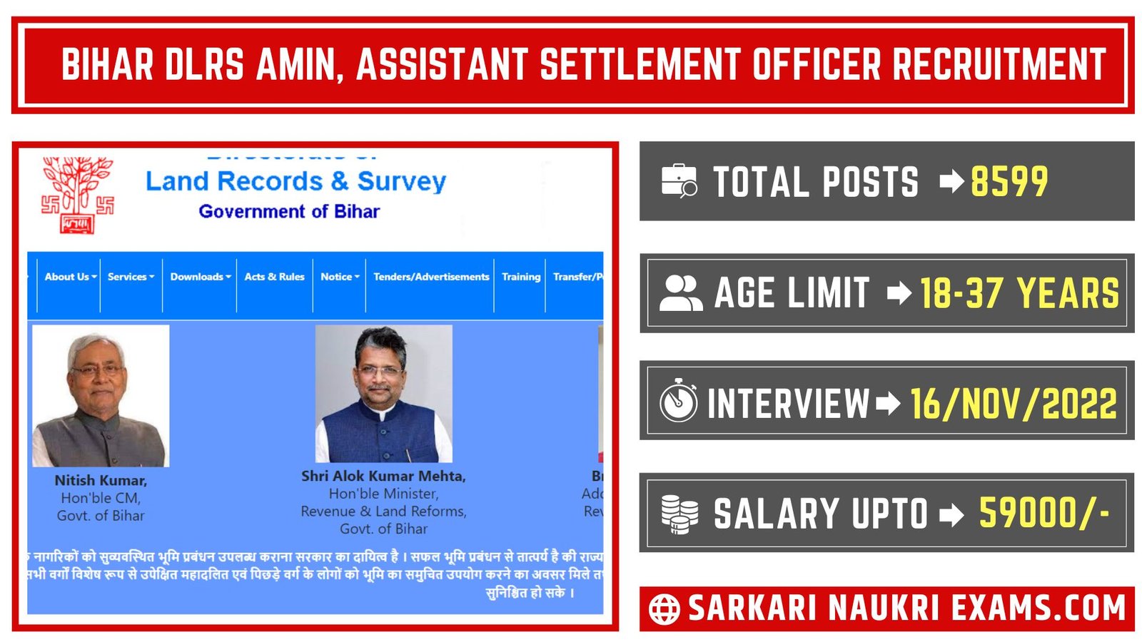 Bihar DLRS AMIN, Assistant Settlement Officer Recruitment 2022