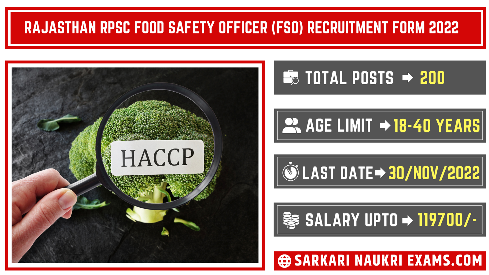 Rajasthan RPSC Food Safety Officer (FSO) Recruitment Form 2022