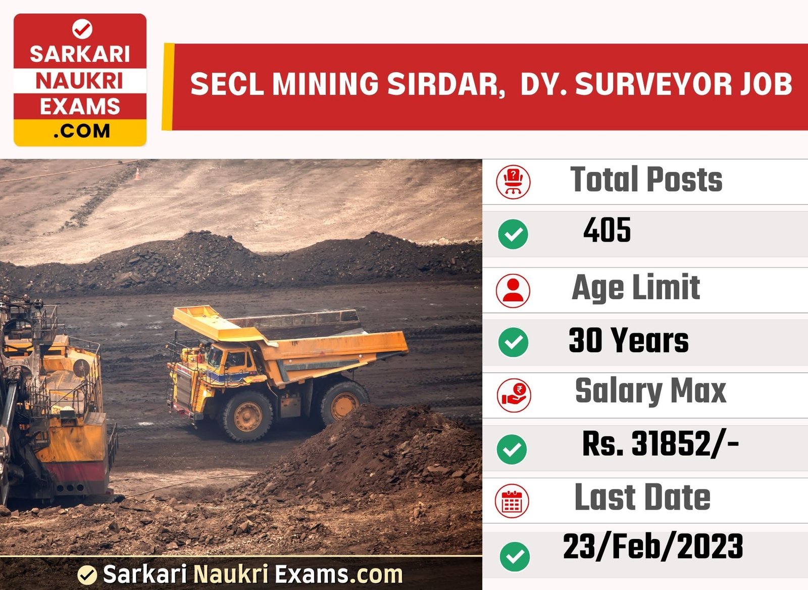 SECL Mining Sirdar, Dy. Surveyor Recruitment Form 2023 | Apply Before 23 February
