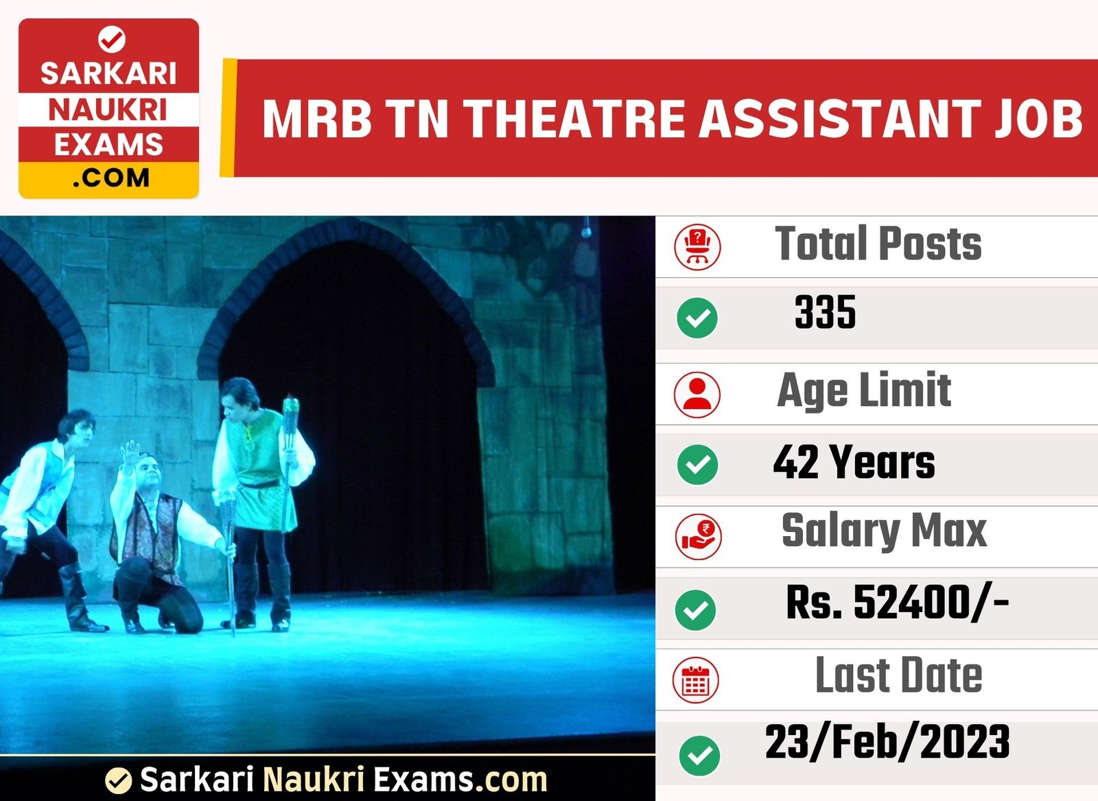 MRB TN Theatre Assistant Recruitment Form 2023 | Salary Up To 52400/-