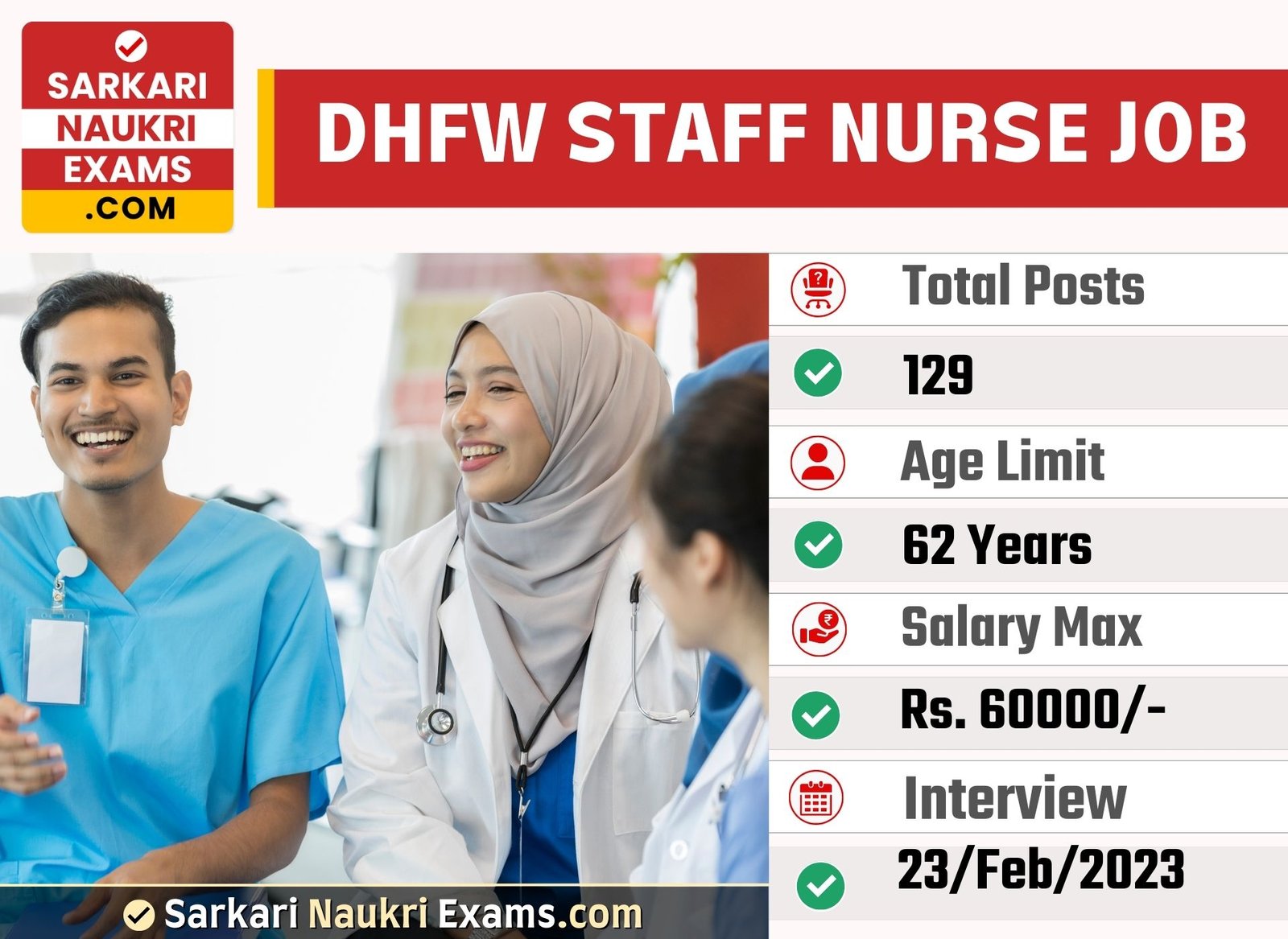 DHFW, West Bengal Staff Nurse Recruitment Form 2023 | Salary Up To 60000/-