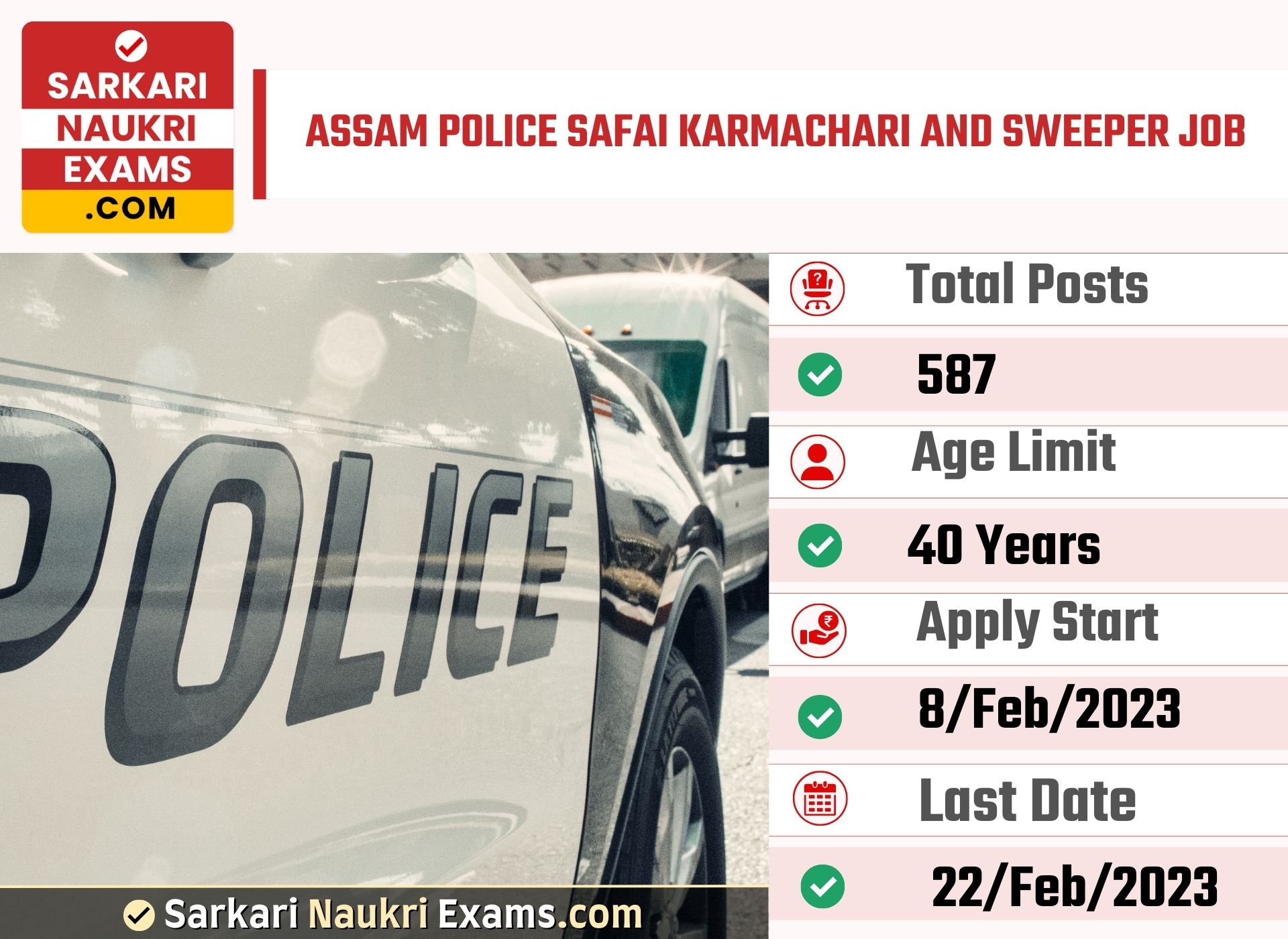 Assam Police Safai Karmachari and Sweeper Recruitment Form 2023 | Last Date 22 February