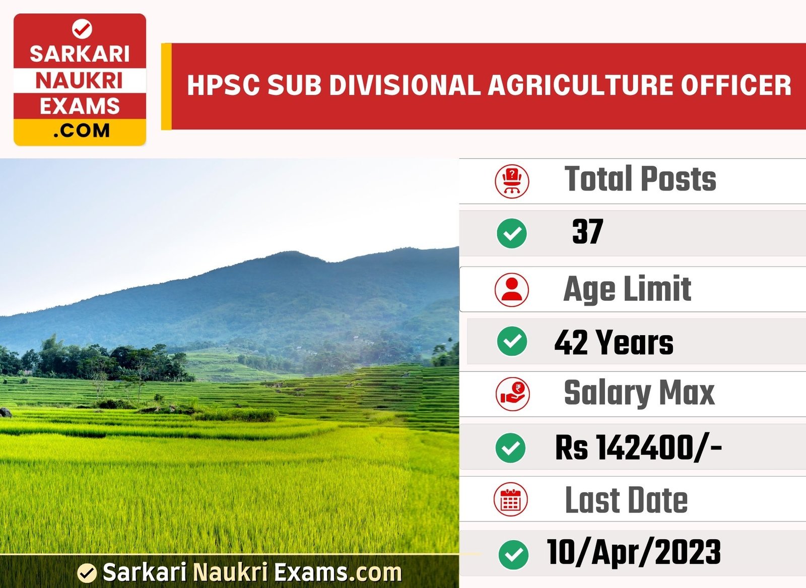 HPSC Sub Divisional Agriculture Officer Recruitment Form 2023 | Last Date 10 April