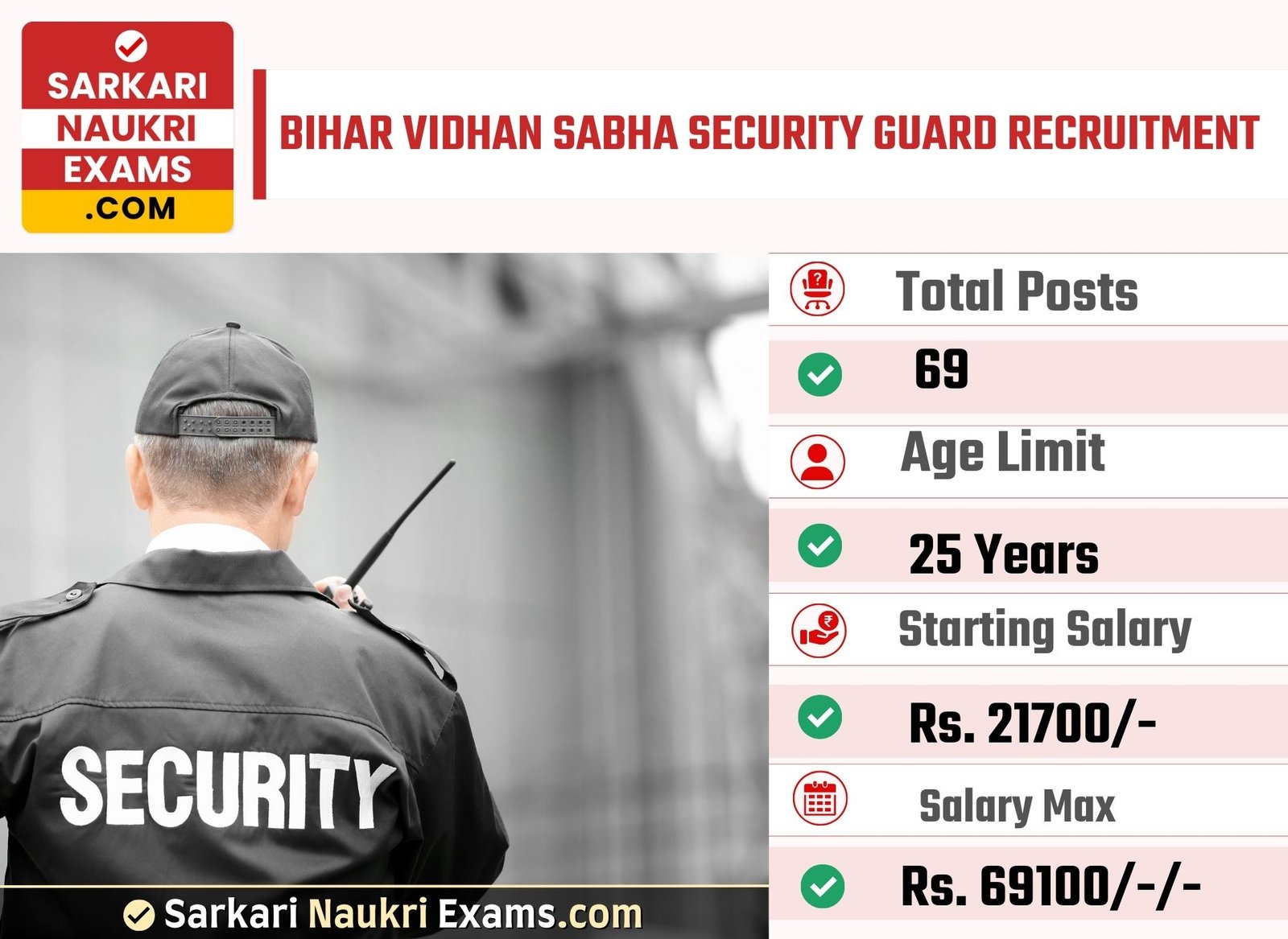 Bihar Vidhan Sabha Security Guard Recruitment Form 2023 | Last Date 16 May