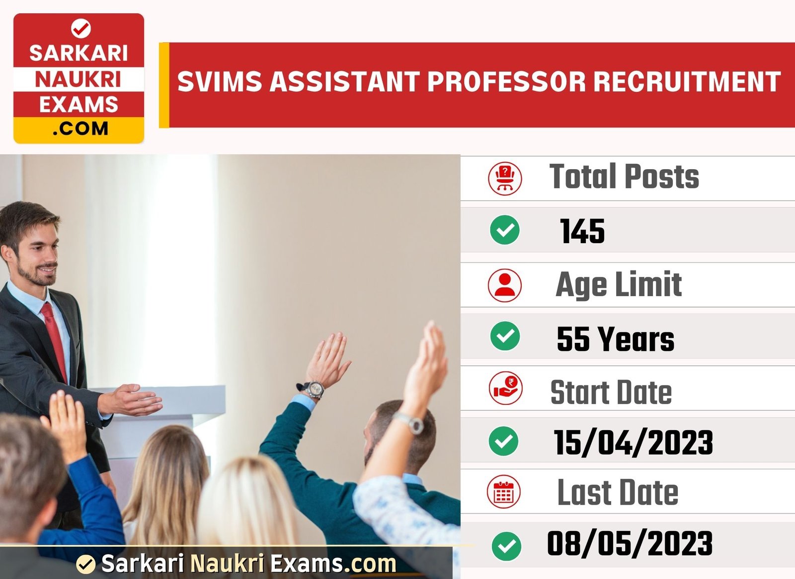 SVIMS Assistant Professor Recruitment Form 2023 | Last Date 8 May