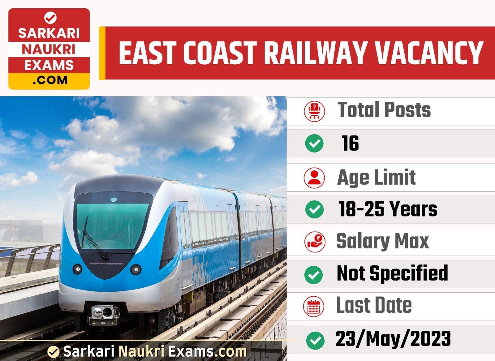 East Coast Railway Recruitment 2023 | Last Date 23 May Apply Offline Form