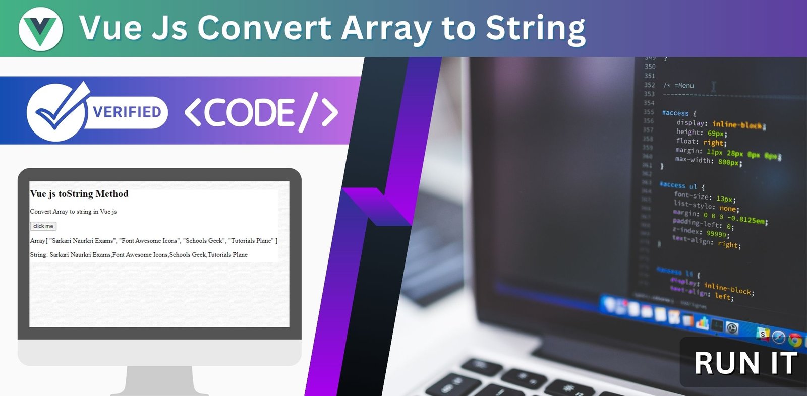Vue Js Convert Array to String | toString Method