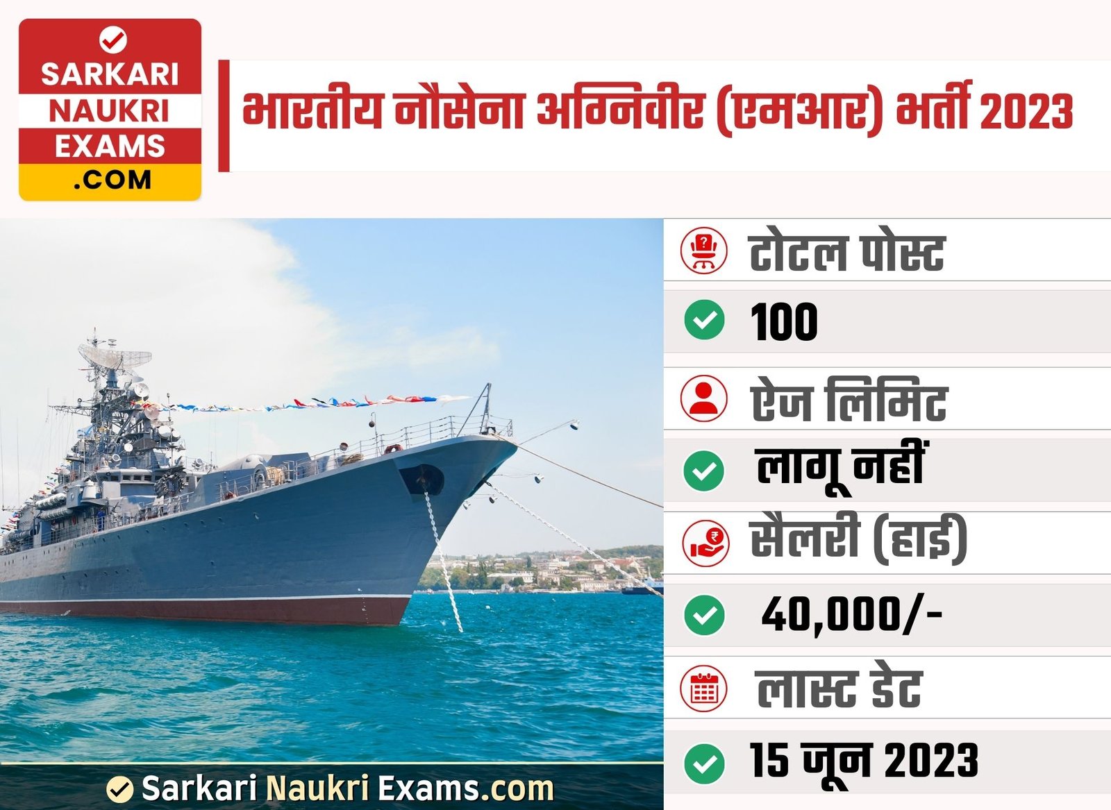 Indian Navy Agniveer (MR) Recruitment 2023 | 100 Post Apply Online