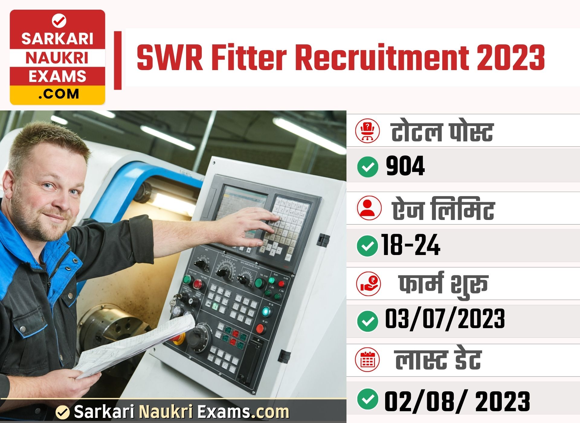 SWR Trade Apprentice Recruitment 2023 | 904 Vacancy Online Form 