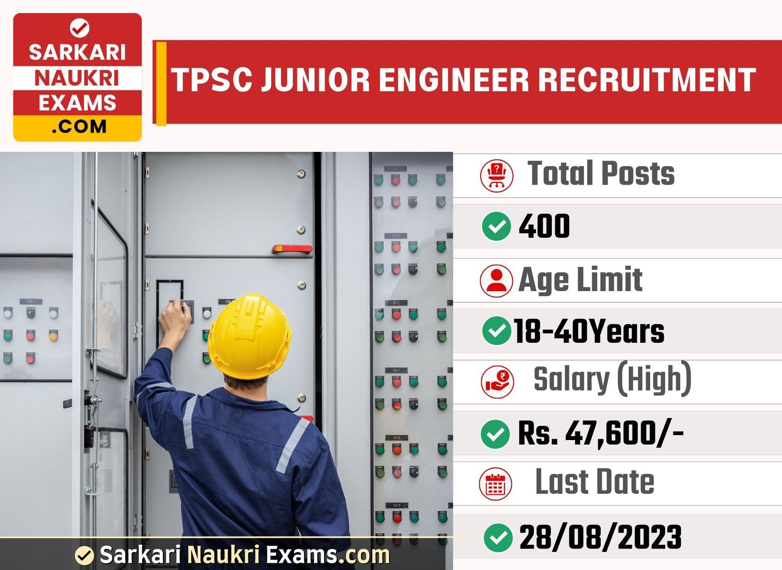 TPSC Junior Engineer Recruitment 2023 | 400 Vacancy Online Form 