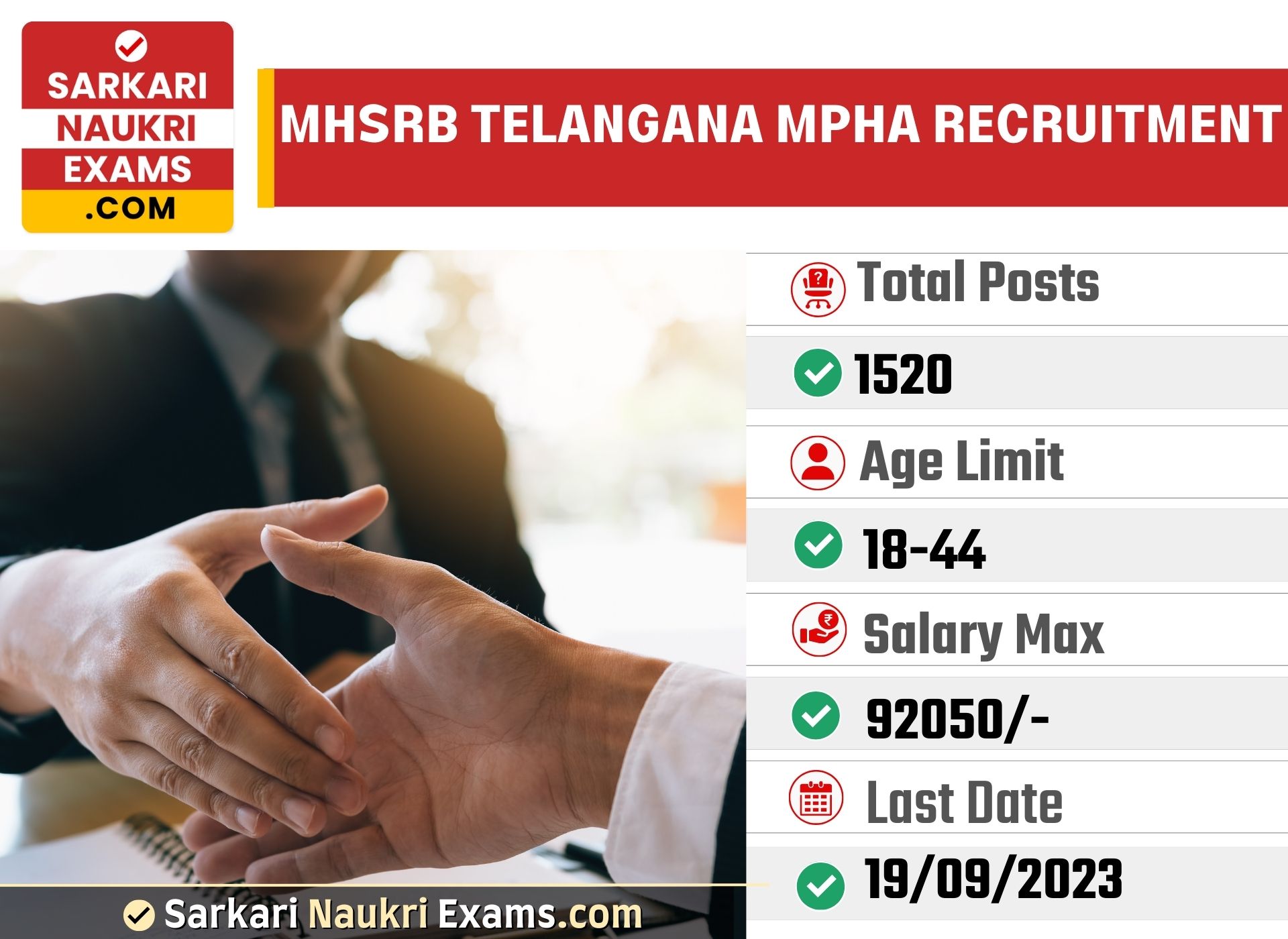 MHSRB Telangana MPHA Recruitment 2023 1520 Vacancy Online Form 2025