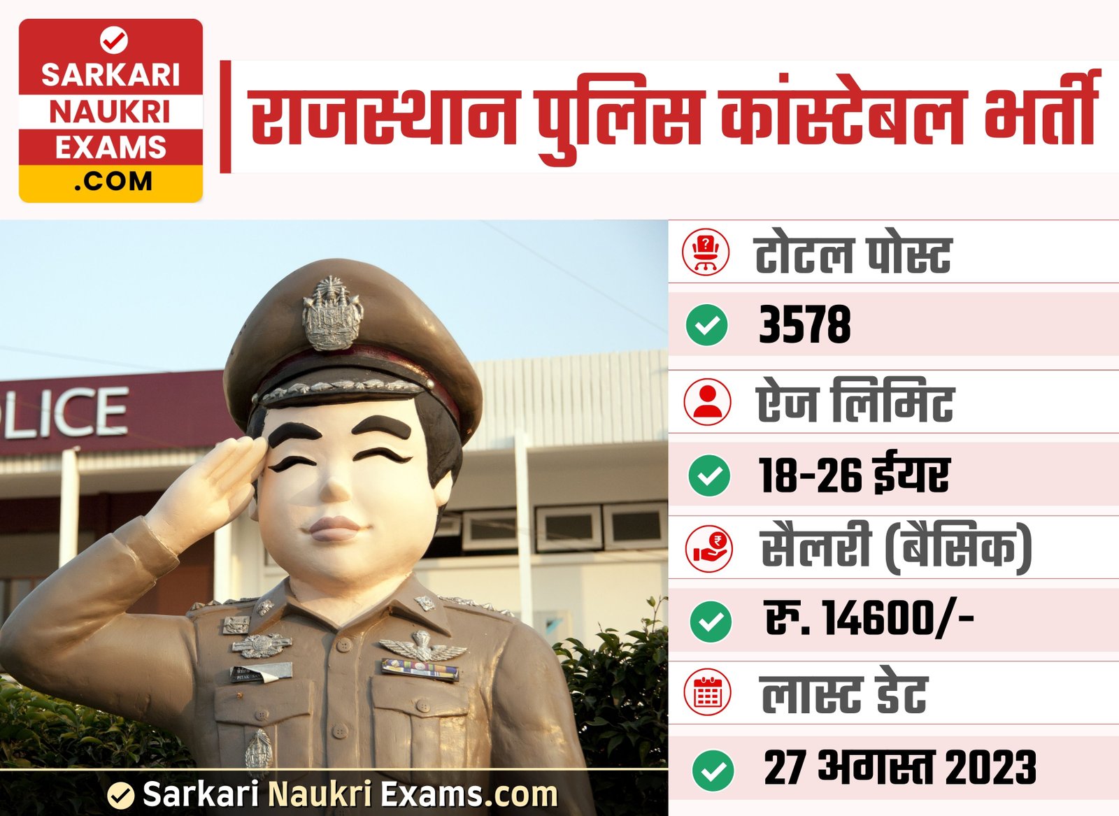 Rajasthan Police Constable Recruitment 2023 | 3578 Posts Online Form