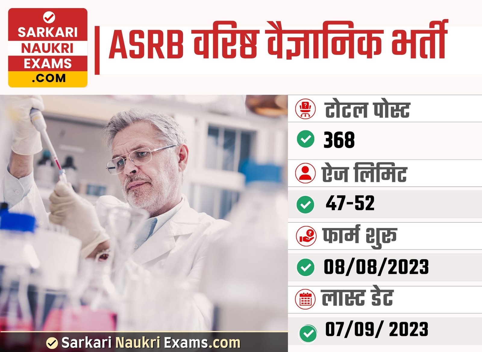ASRB Senior Scientist Recruitment 2023 | 368 Post Apply Online Form