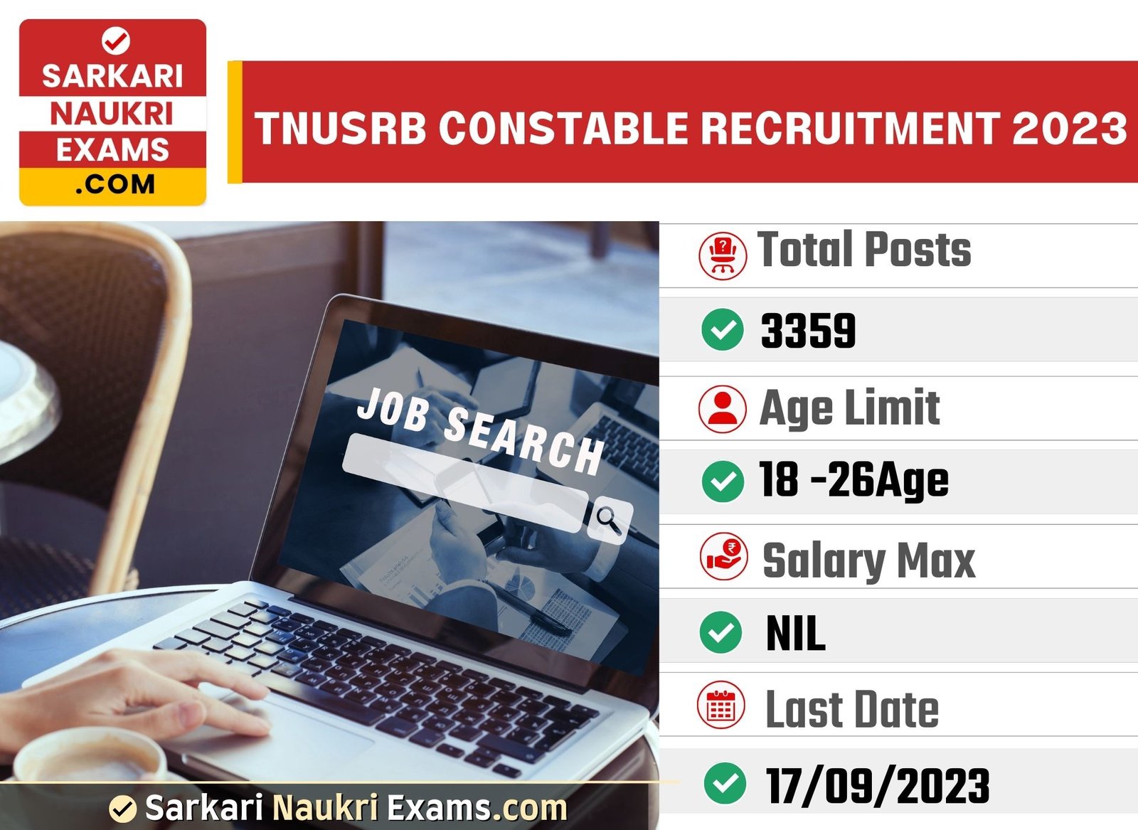 TNUSRB Constable Recruitment 2023 | 3359 Vacancy Online Form 