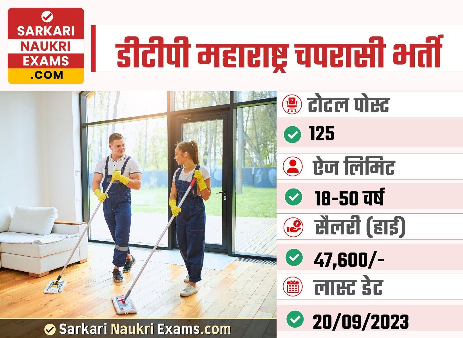 DTP Maharashtra Peon Recruitment 2023 | 125 Vacancy Online Form 