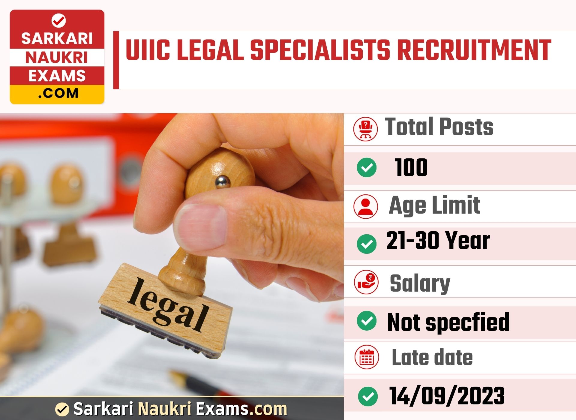 UIIC Legal Specialists Recruitment 2023 | Last Date: 14 Sept Online Form
