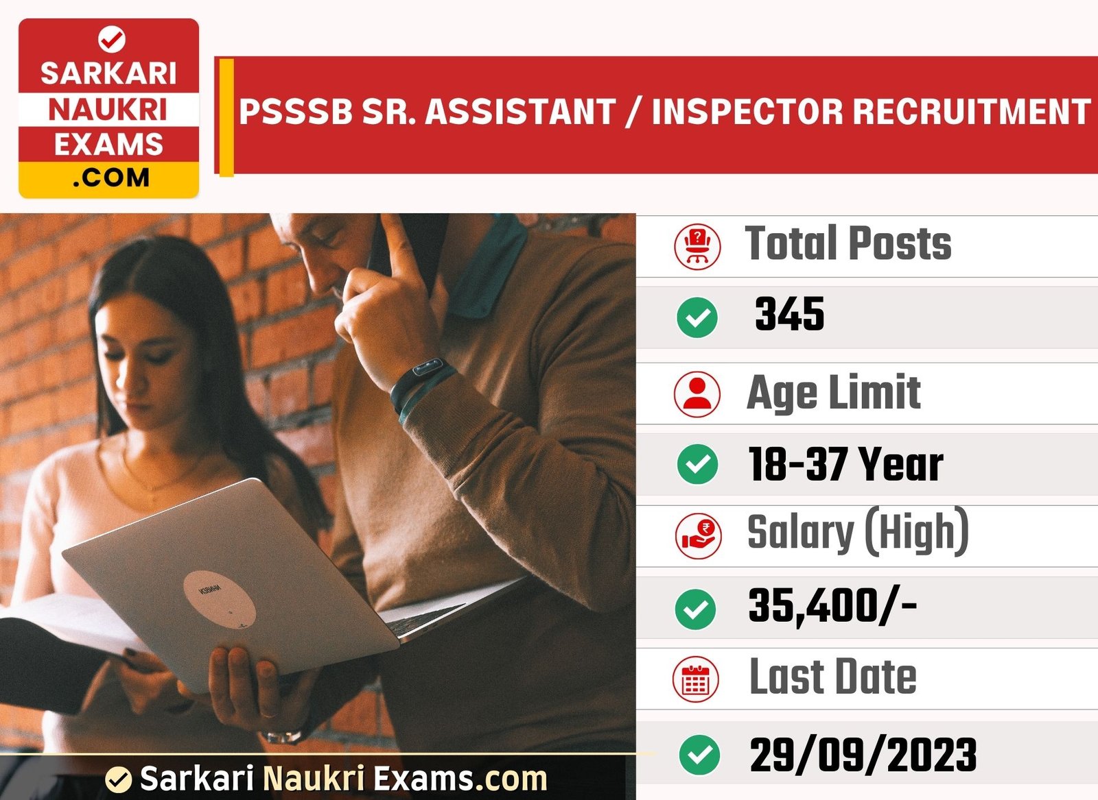 PSSSB Sr. Assistant / Inspector Recruitment 2023 | Last Date 29 Sept Online Form